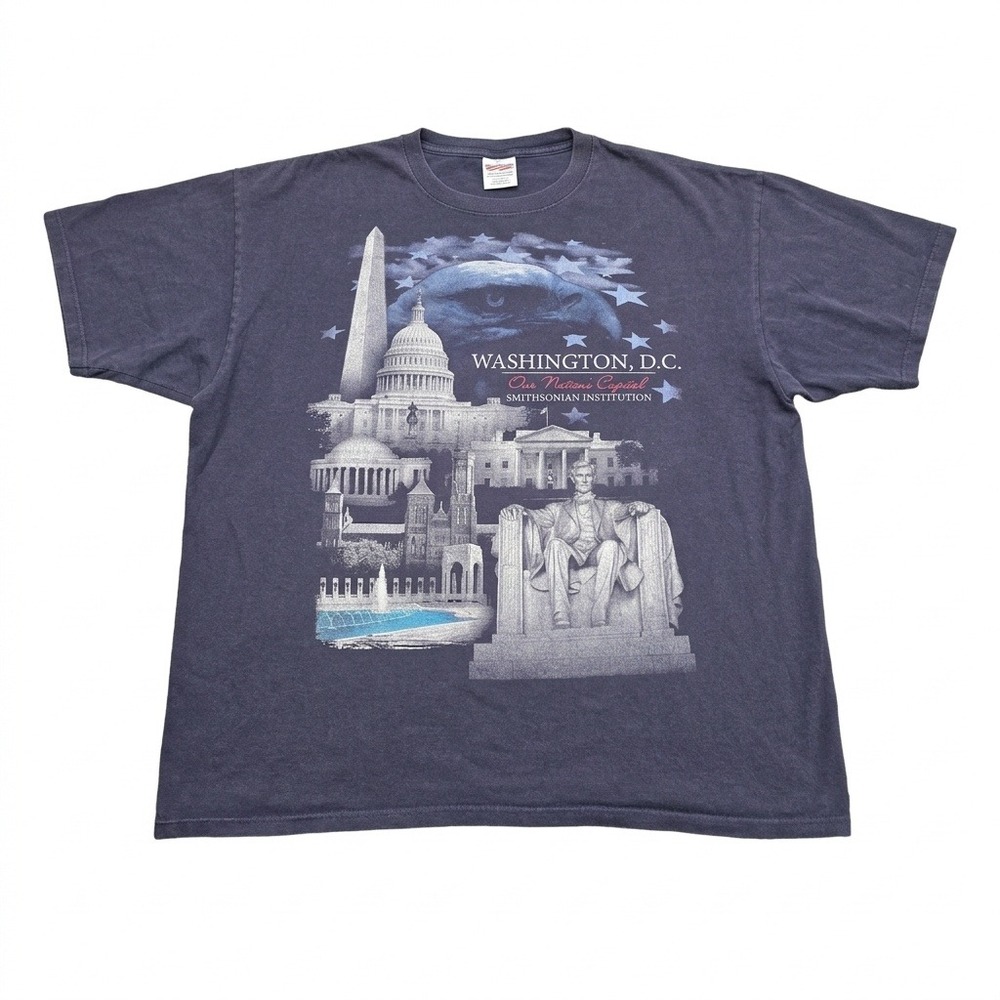 VTG Smithsonian Institution Washington DC T Shirt Mens 2XL Navy‎ Eagle Monuments